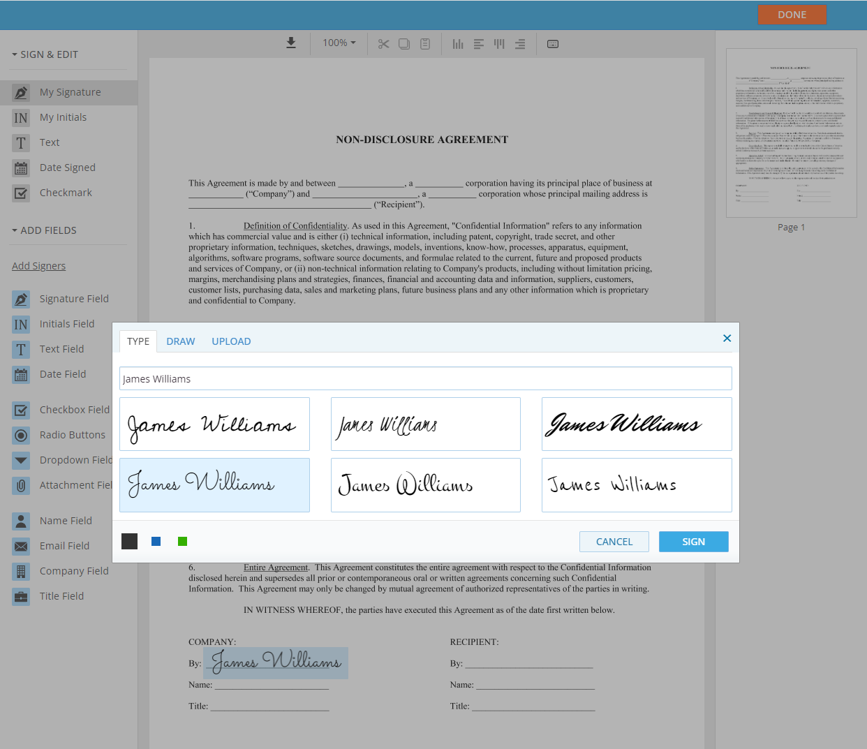 screenshot of DigiSigner