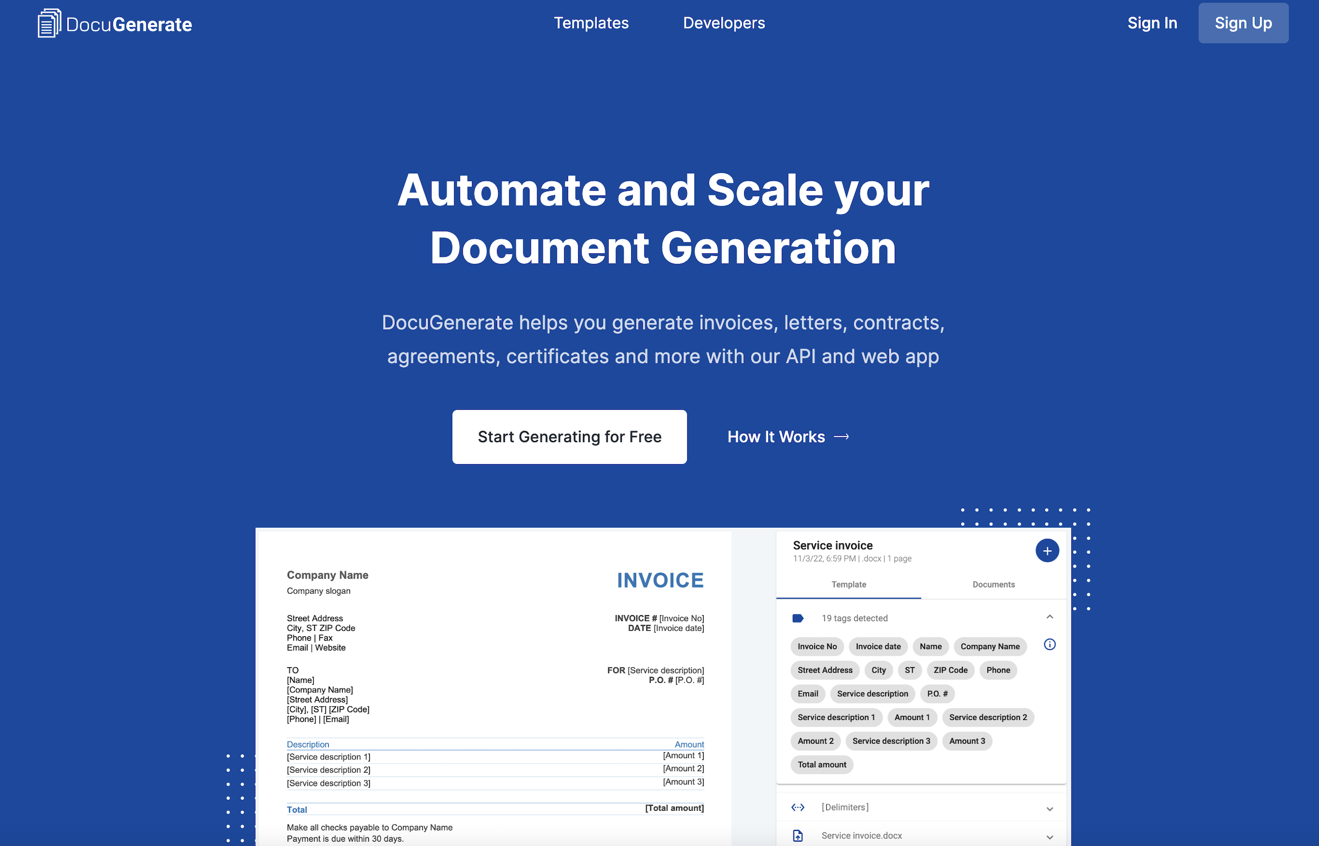 screenshot of DocuGenerate