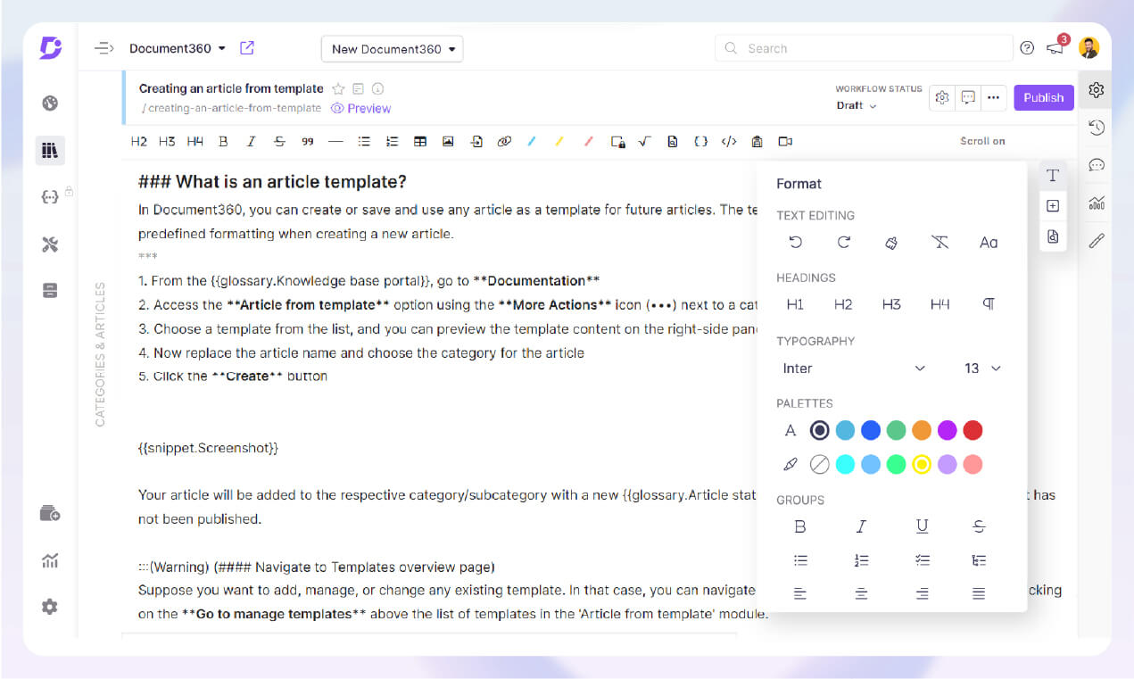 screenshot of Document360