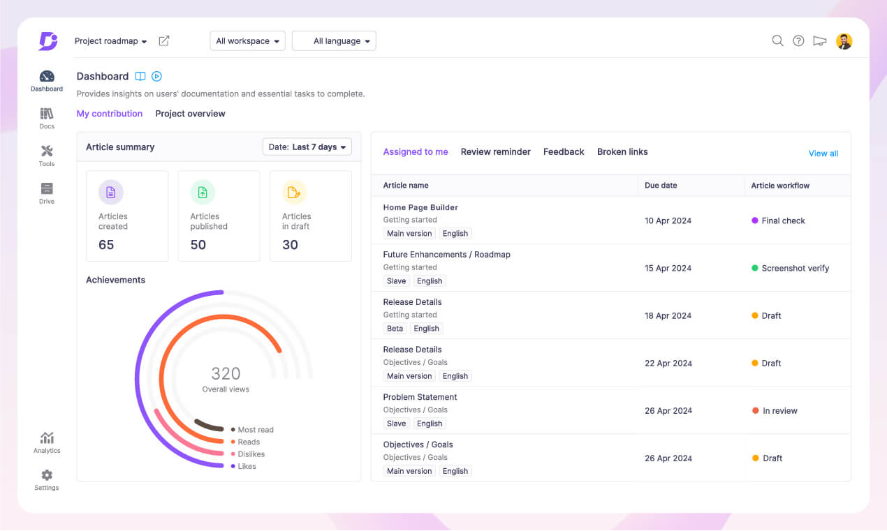 screenshot of Document360