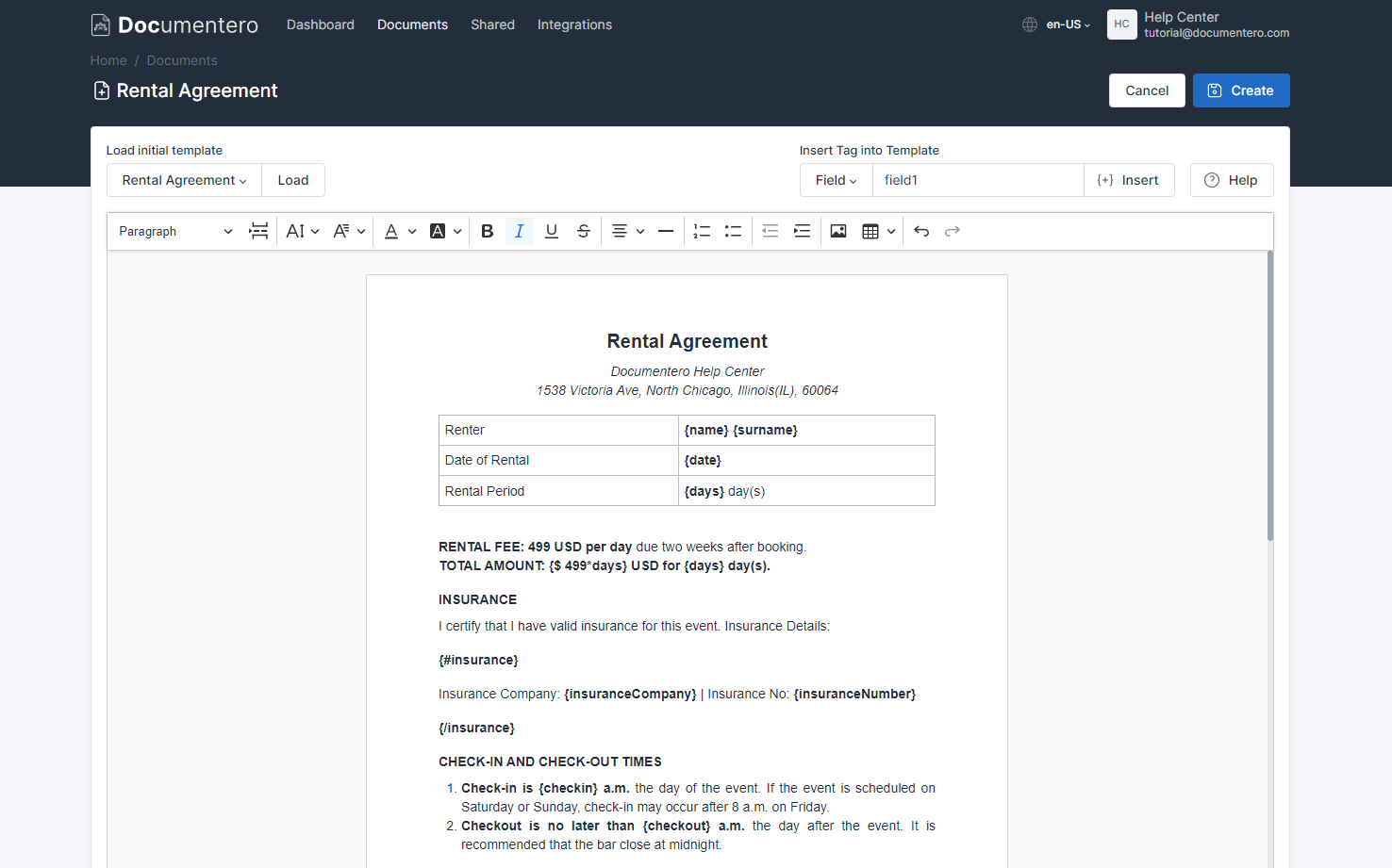 screenshot of Documentero