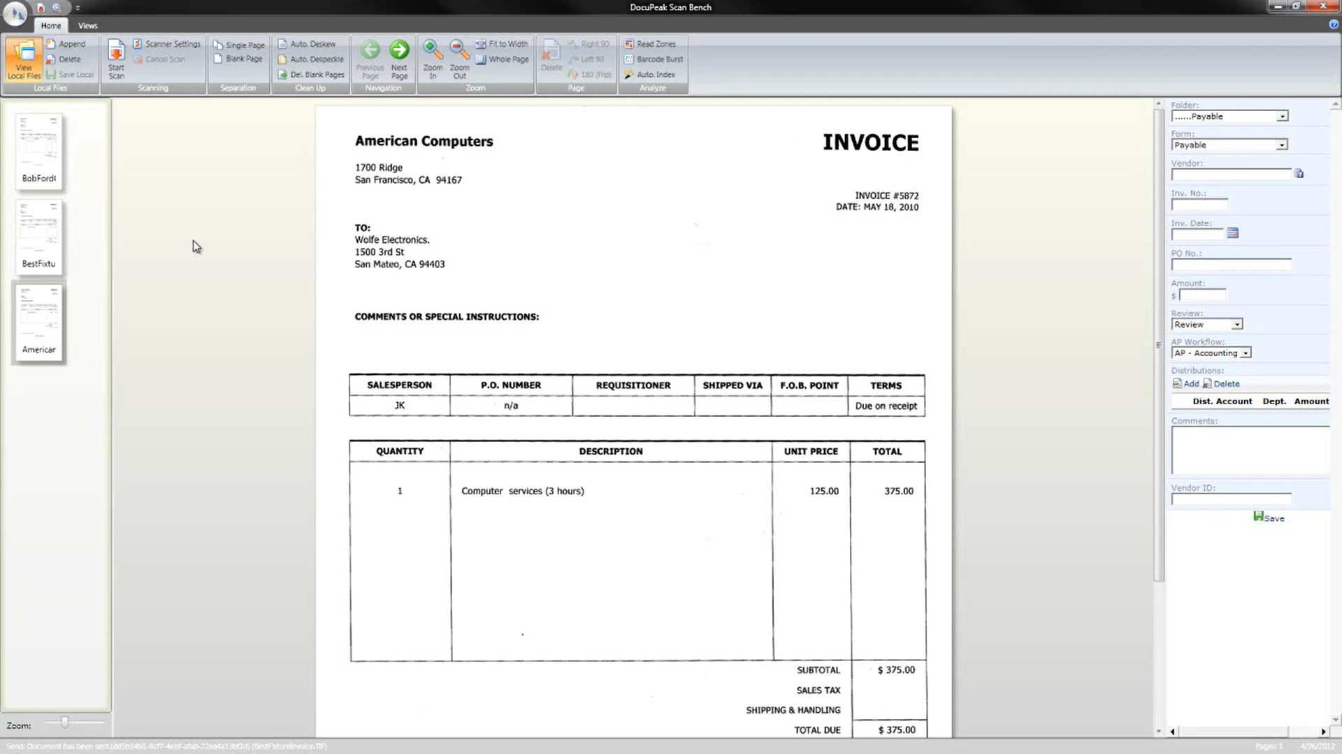 screenshot of Docupeak