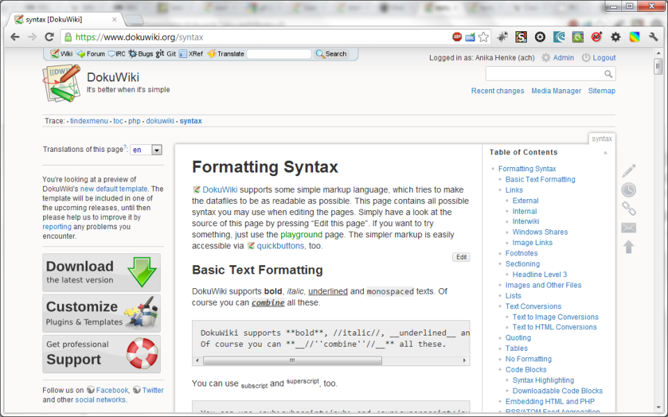 screenshot of DokuWiki