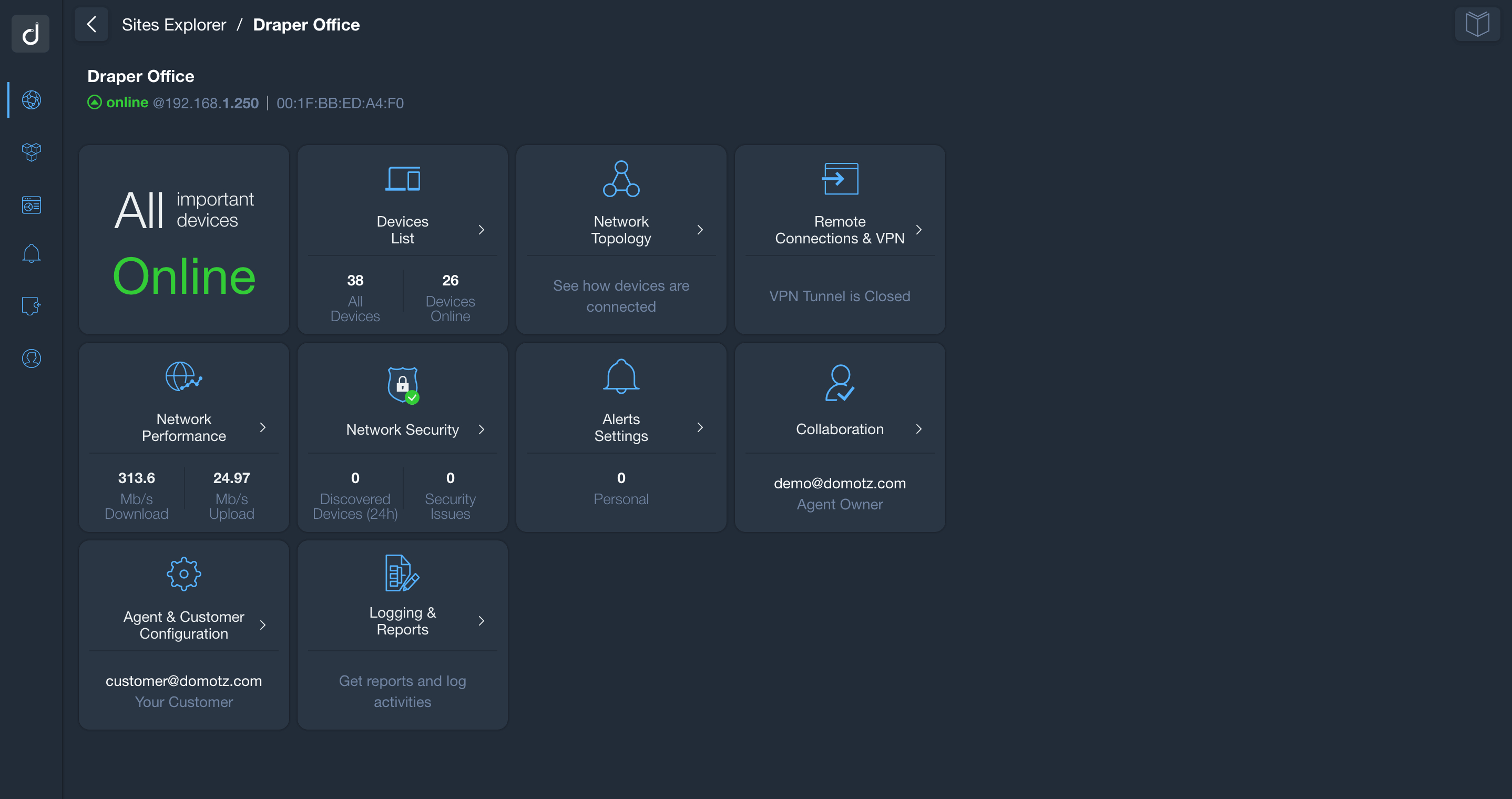 screenshot of Domotz
