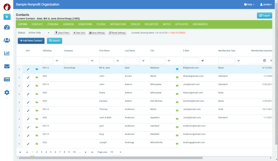 screenshot of DonorSnap