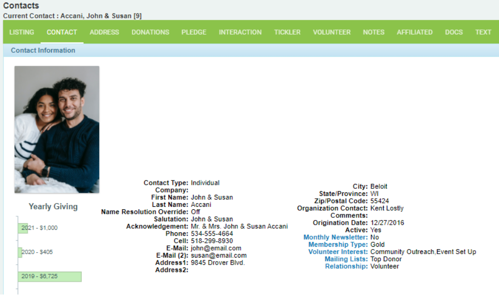 screenshot of DonorSnap