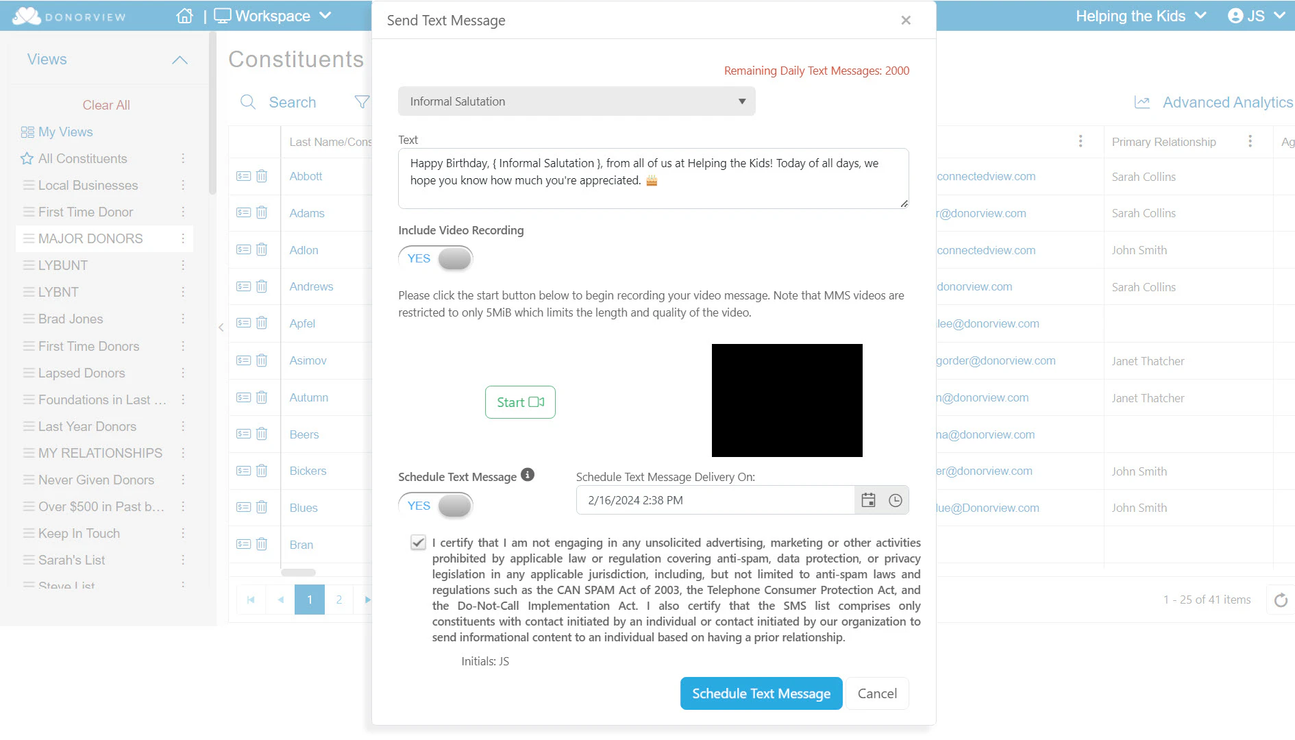 screenshot of DonorView