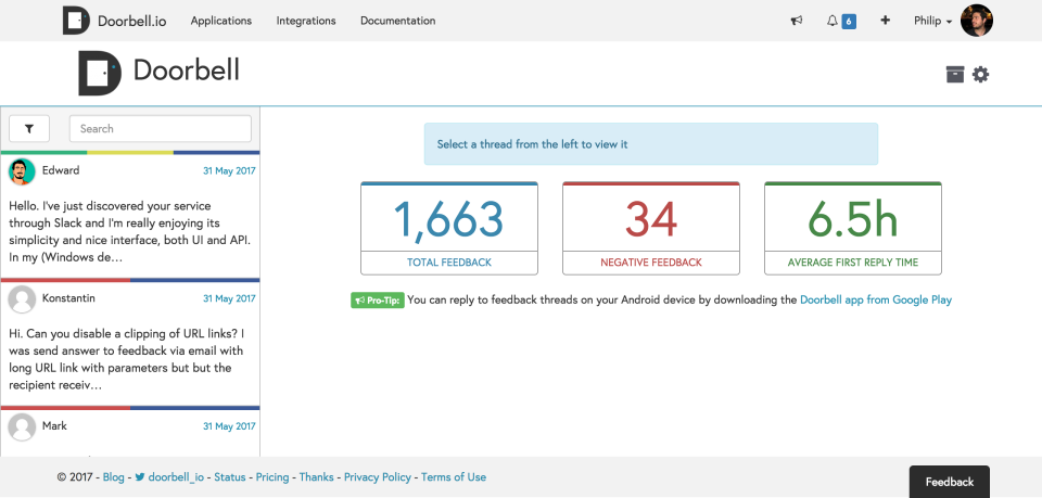 screenshot of Doorbell.io