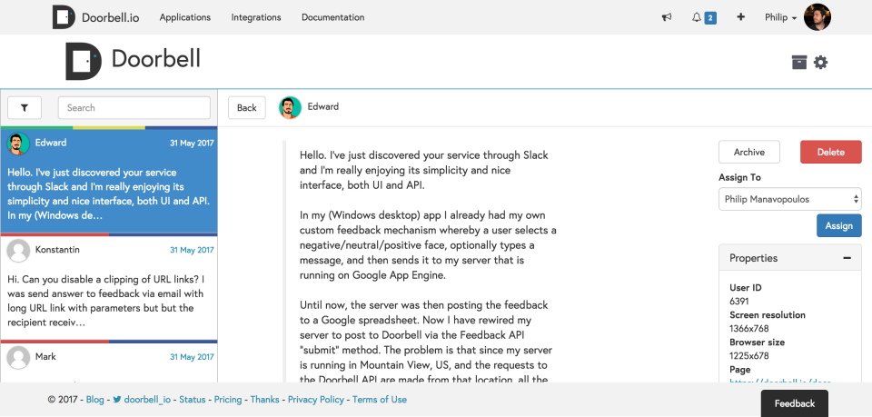 screenshot of Doorbell.io