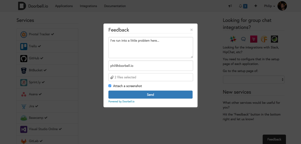 screenshot of Doorbell.io