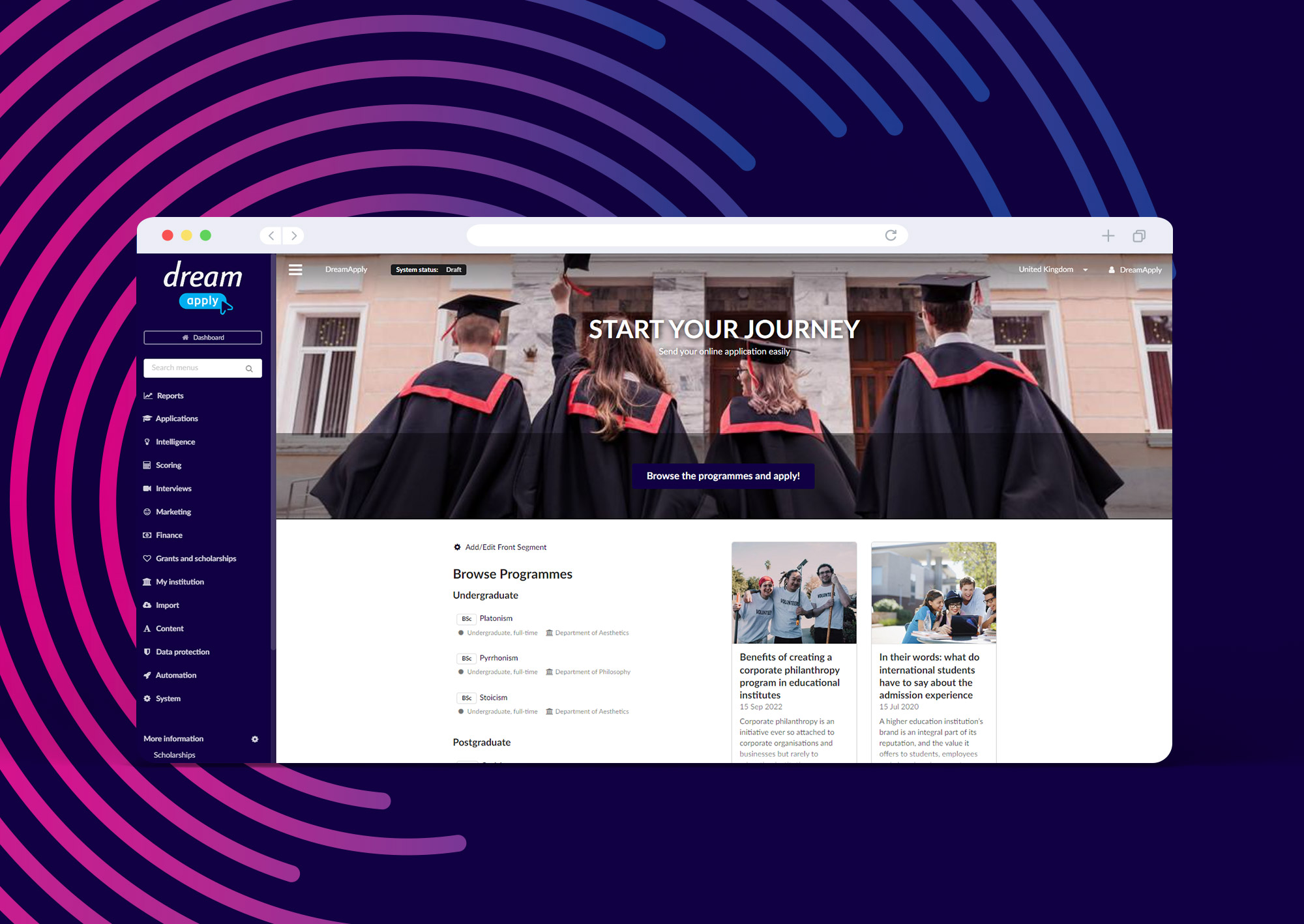 screenshot of DreamApply