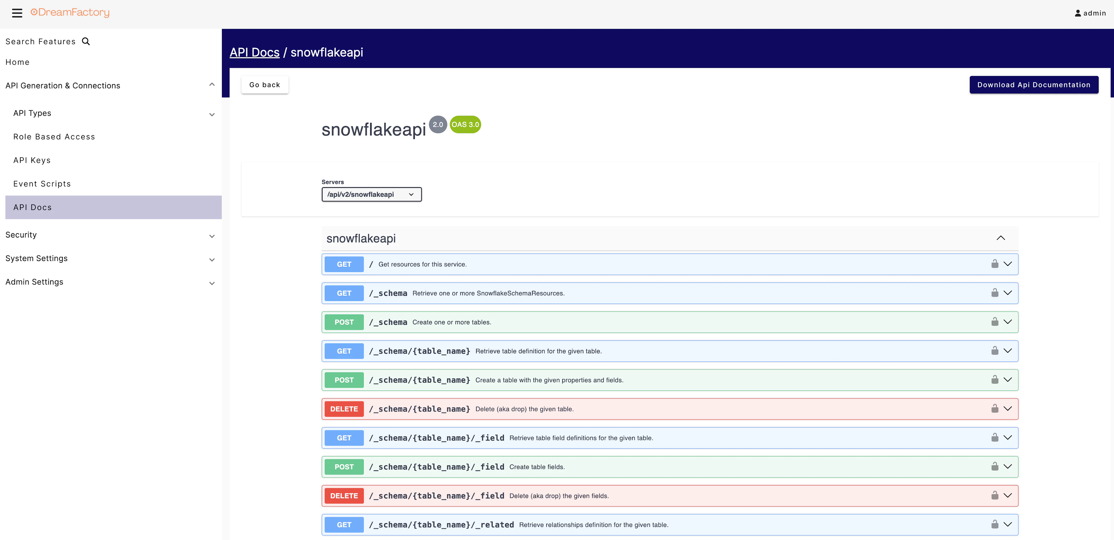screenshot of DreamFactory