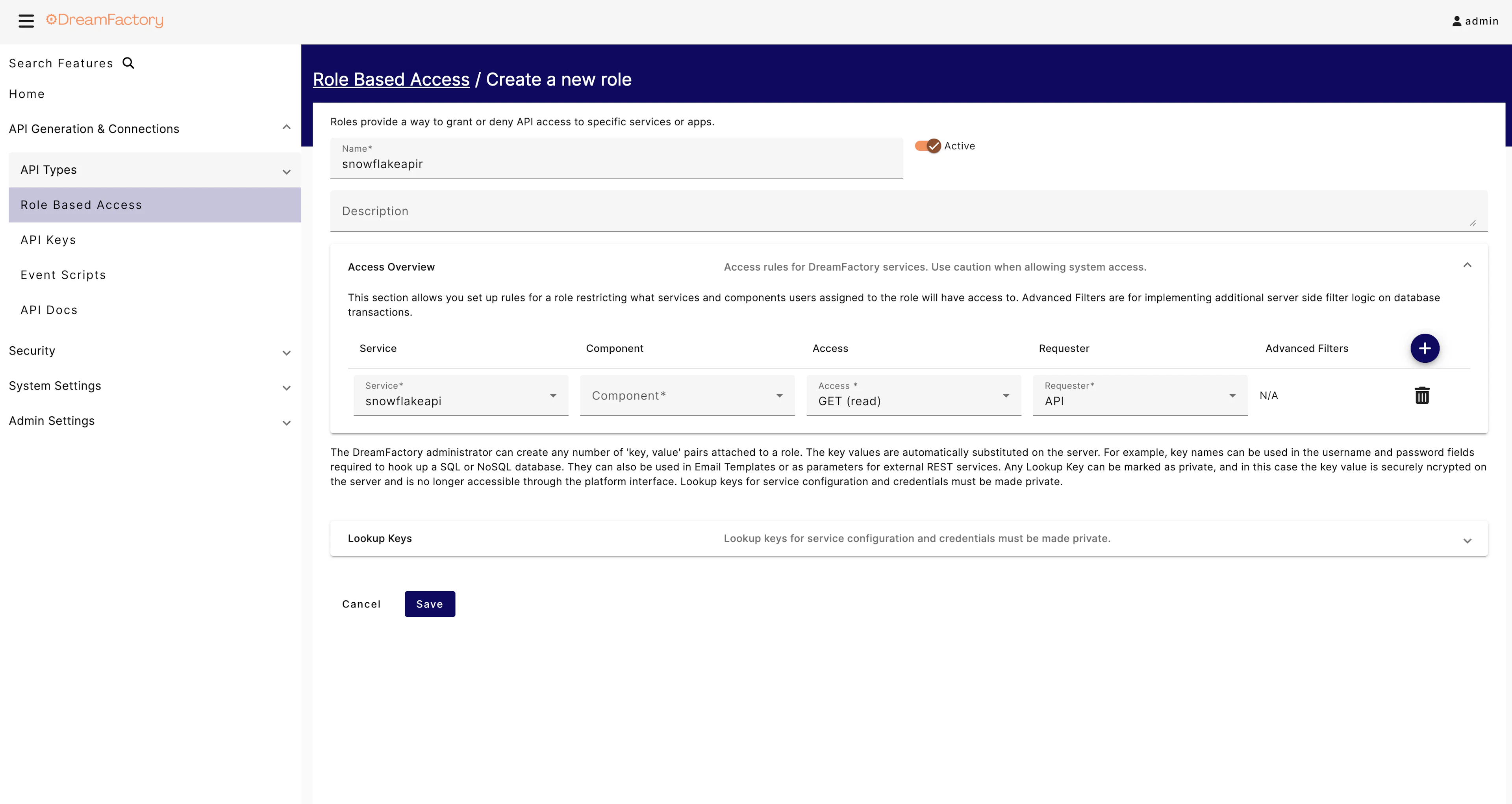 screenshot of DreamFactory