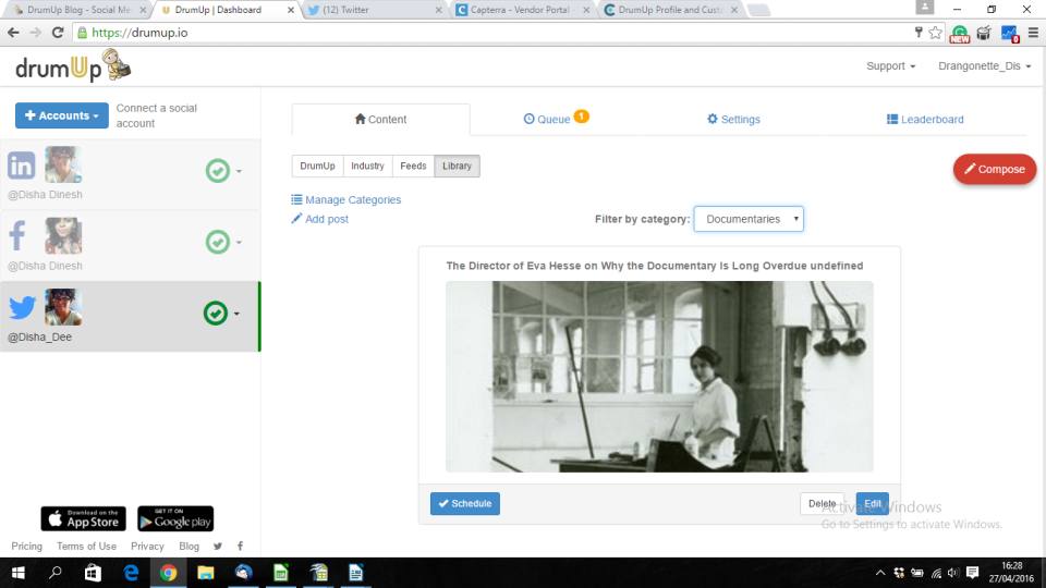 screenshot of DrumUp