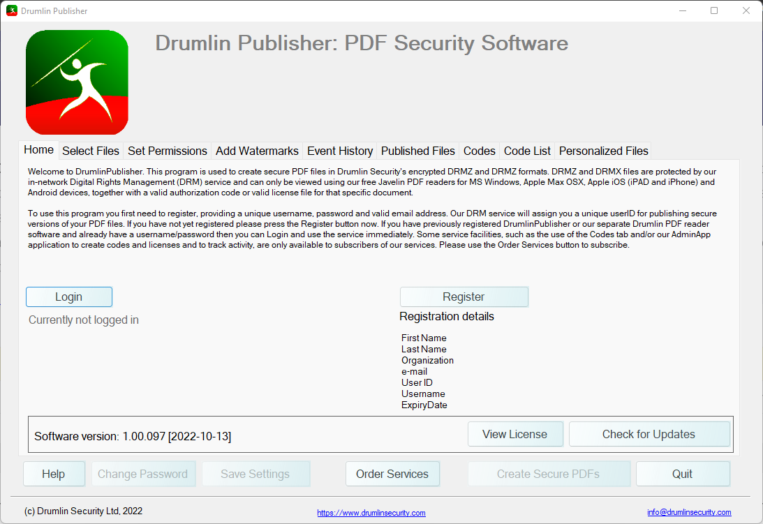 screenshot of DrumlinPublisher