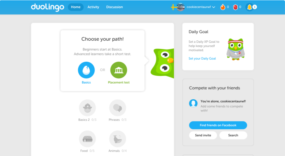 screenshot of Duolingo