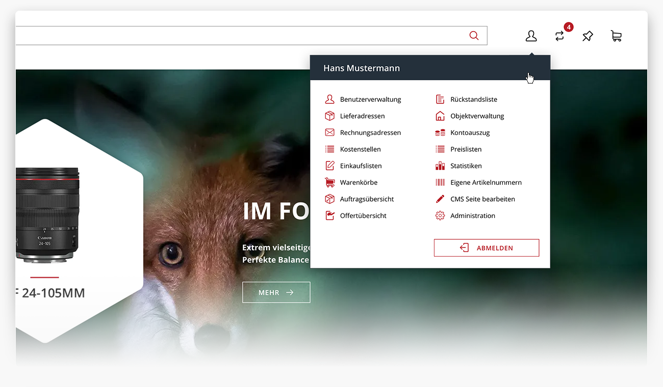screenshot of E-Business-Plattform