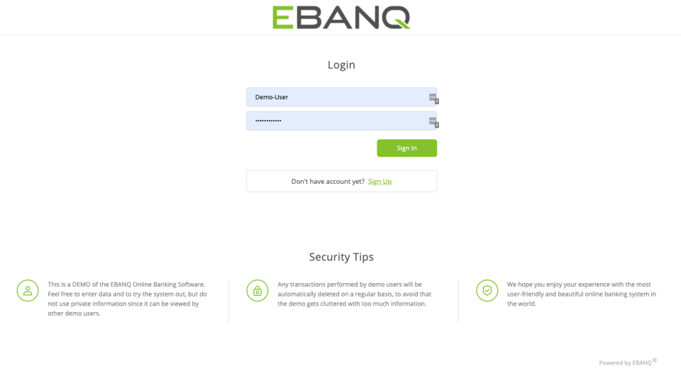 screenshot of EBANQ
