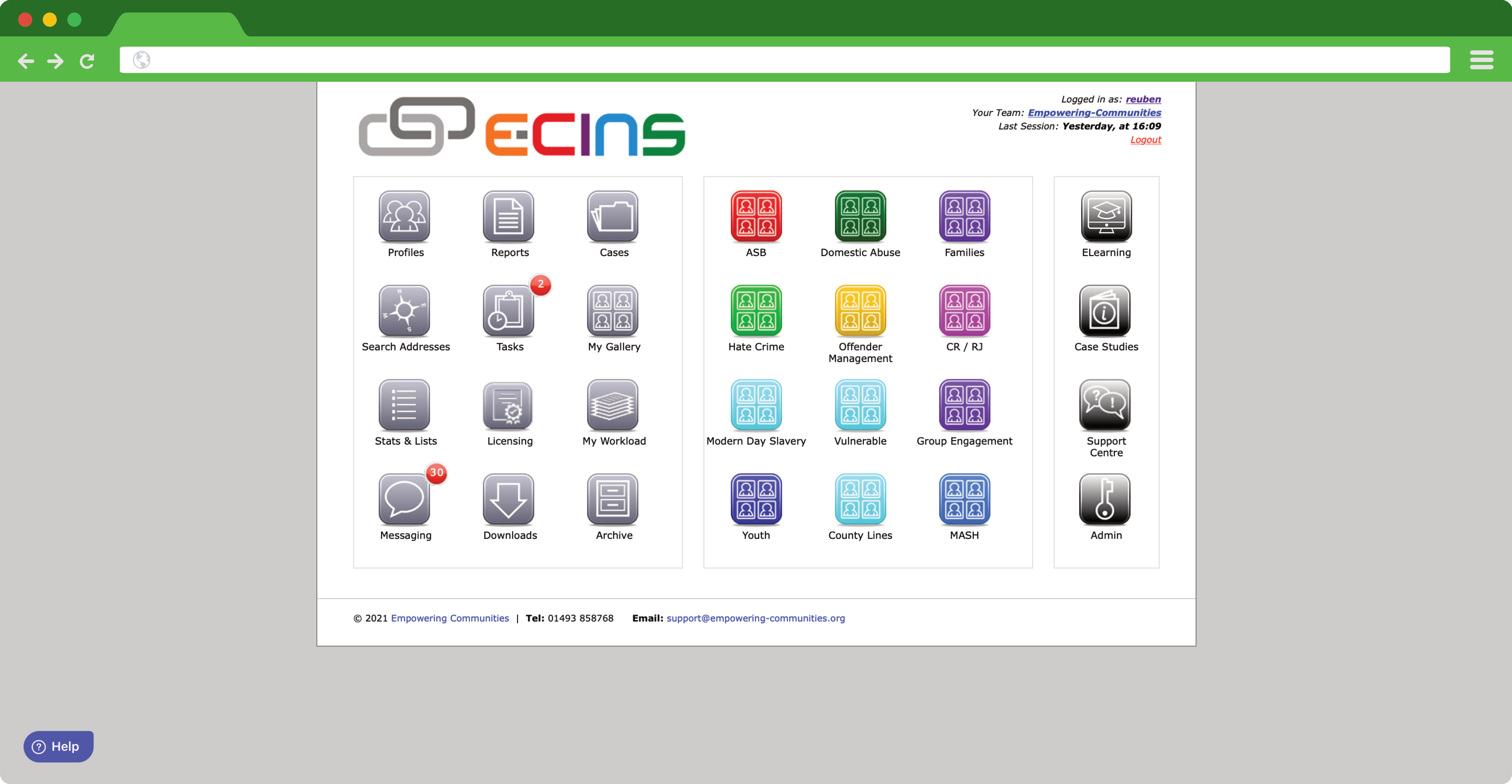 screenshot of ECINS