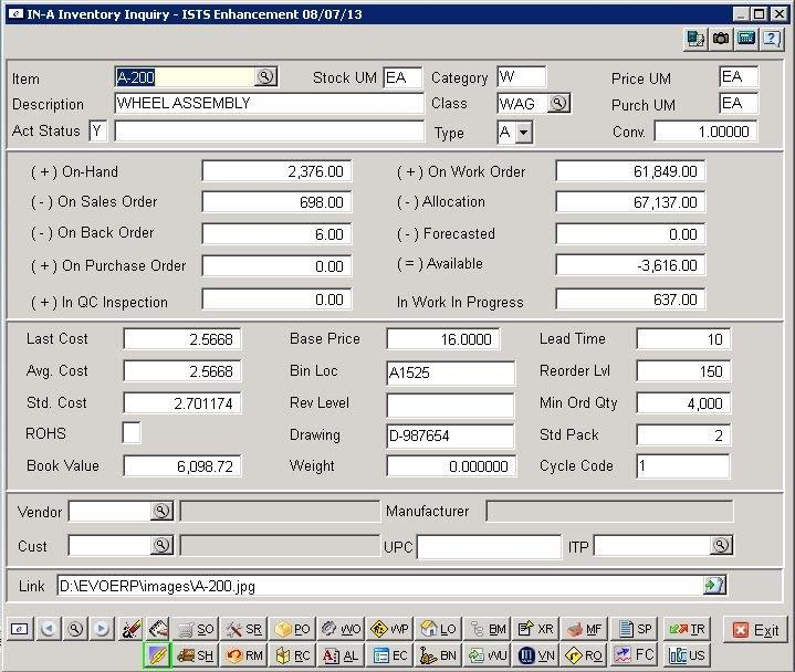 screenshot of EVO~ERP