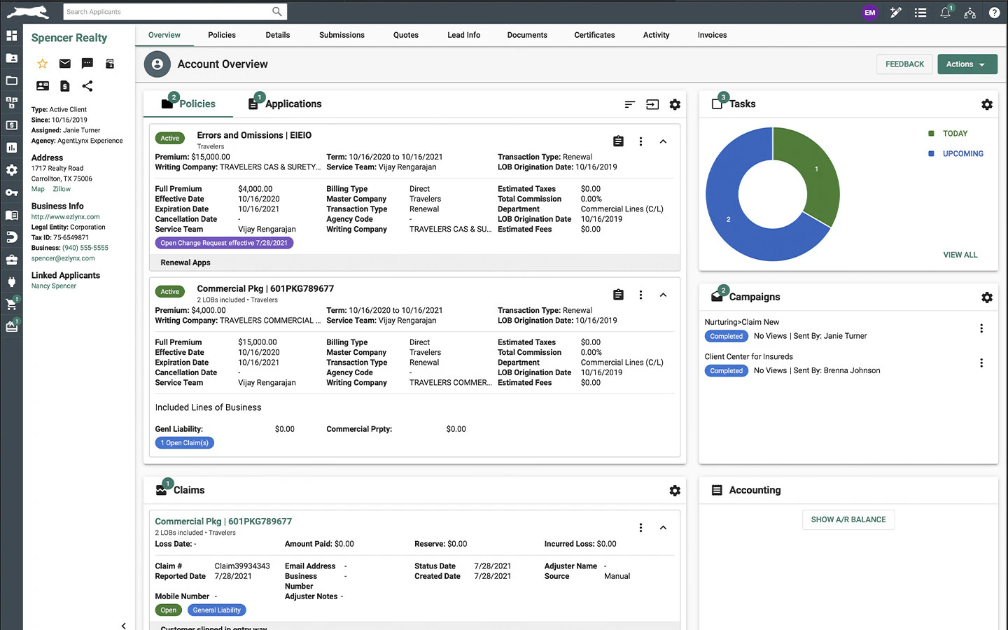 screenshot of EZLynx