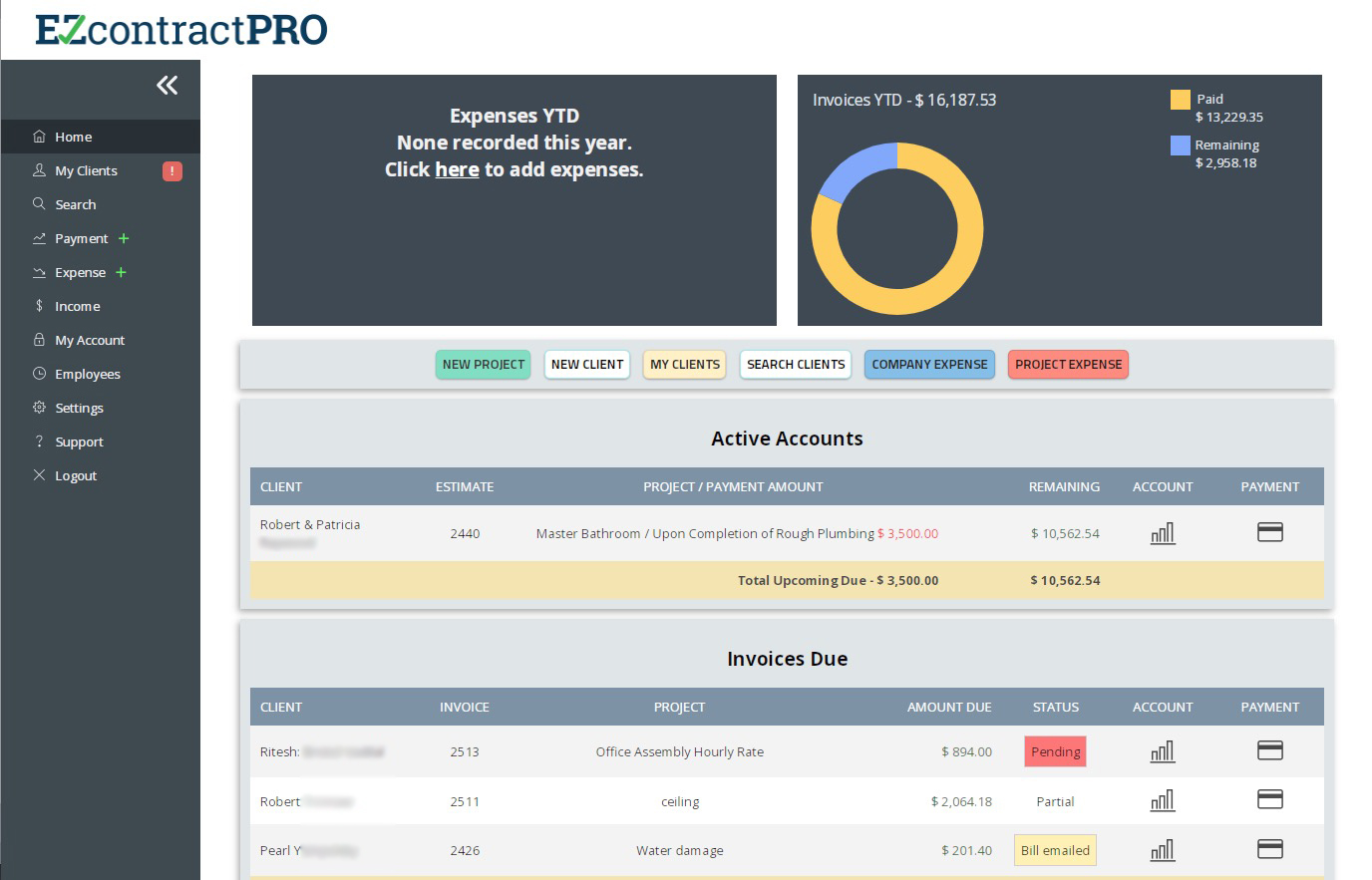 screenshot of EZcontractPro