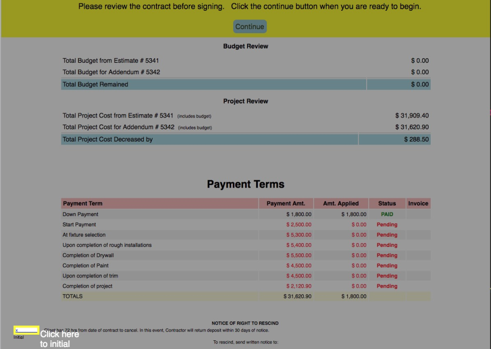 screenshot of EZcontractPro