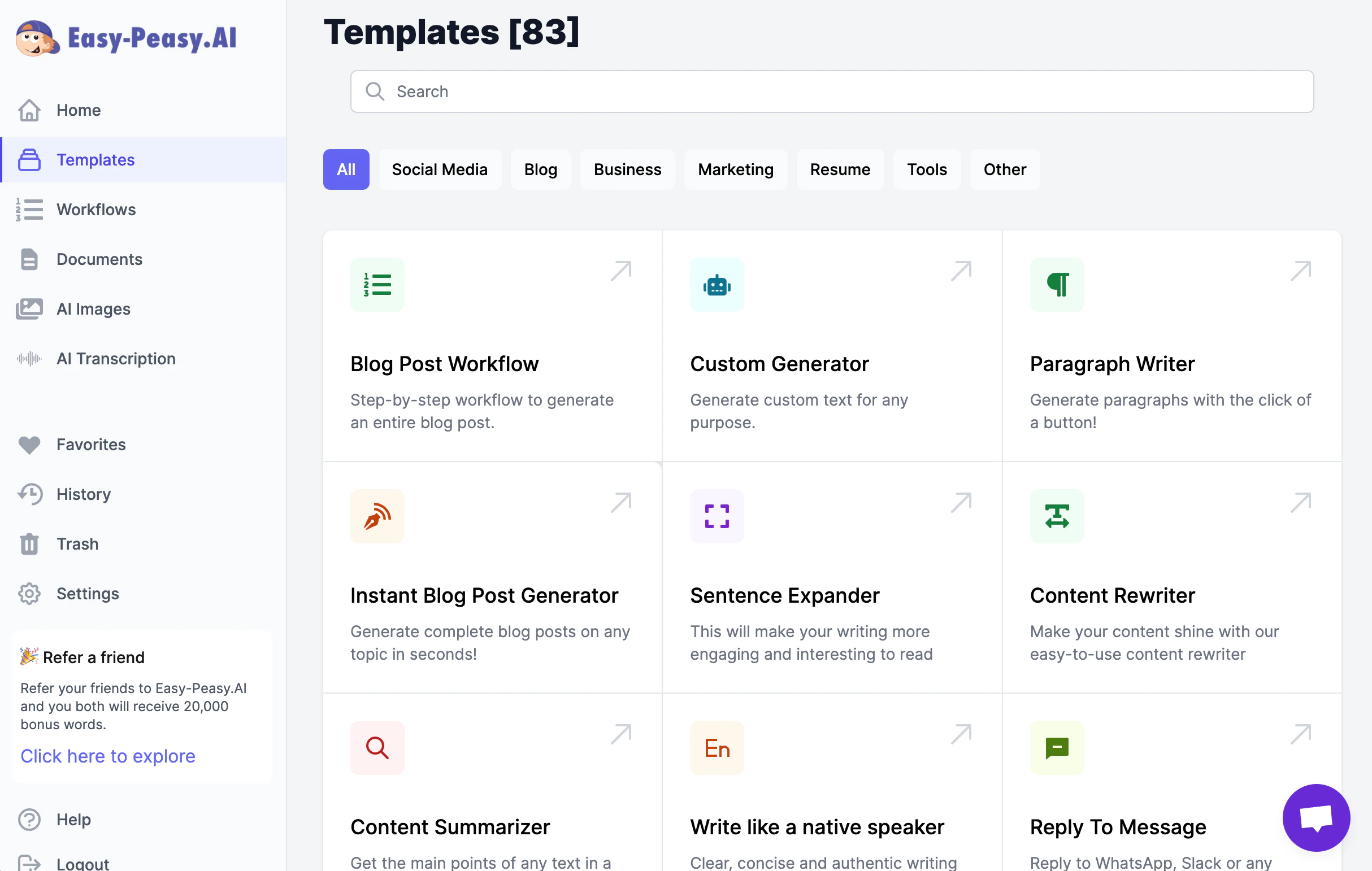 screenshot of Easy-Peasy.AI