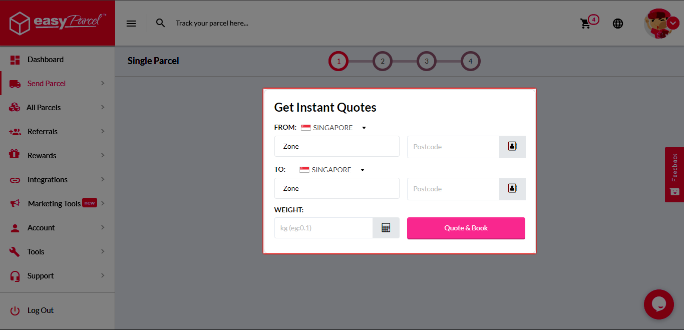 screenshot of EasyParcel