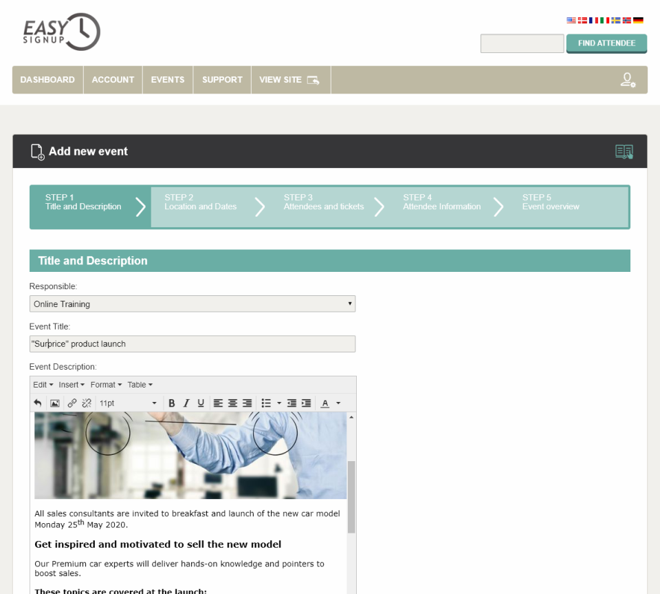 screenshot of EasySignup