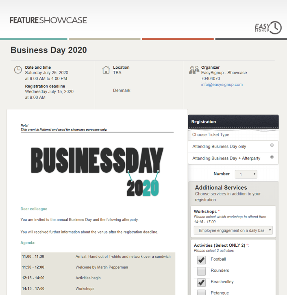 screenshot of EasySignup