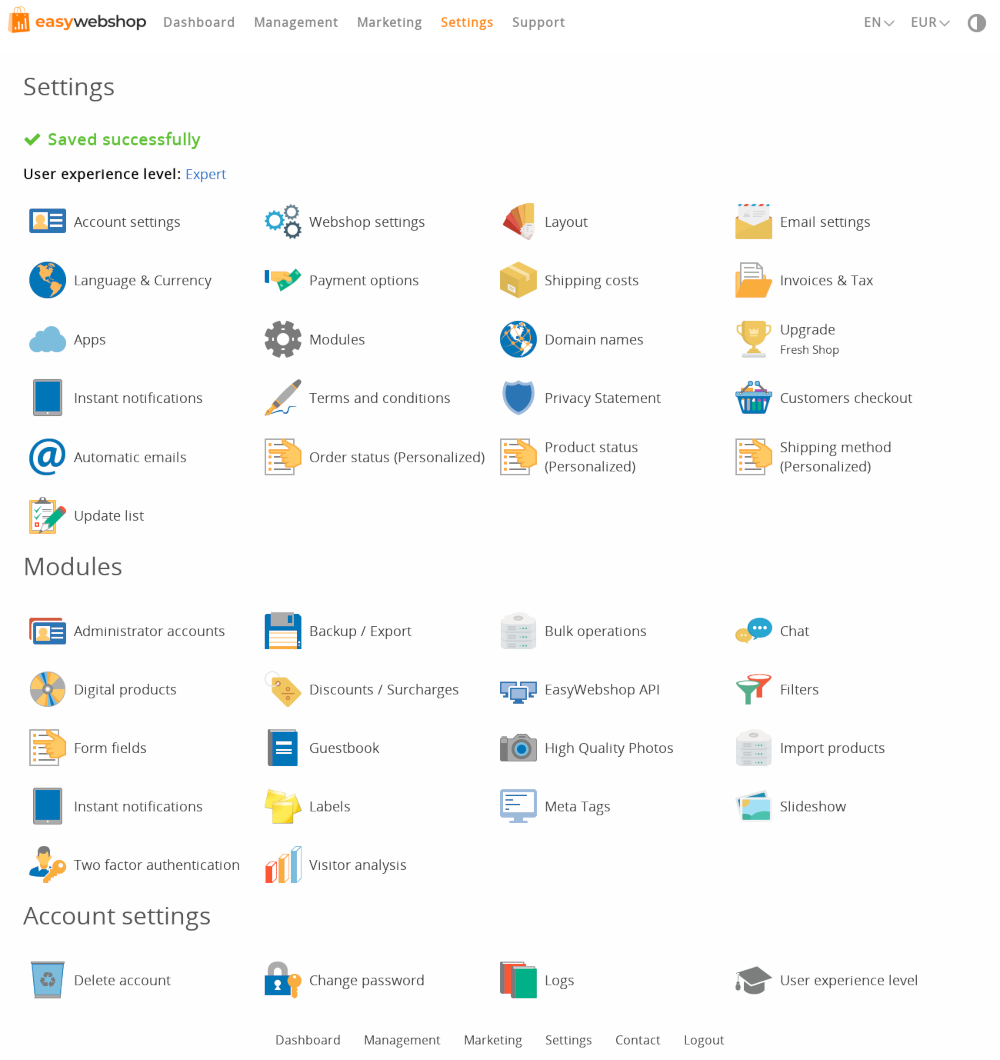 screenshot of EasyWebshop