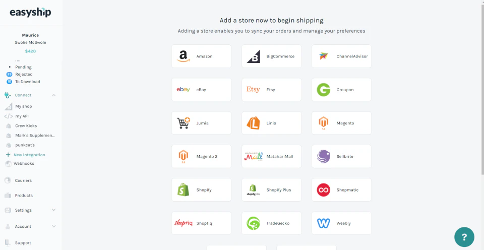 screenshot of Easyship