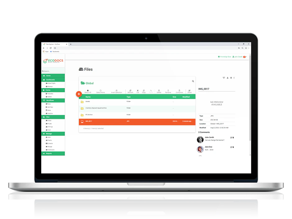 screenshot of EcoDocs
