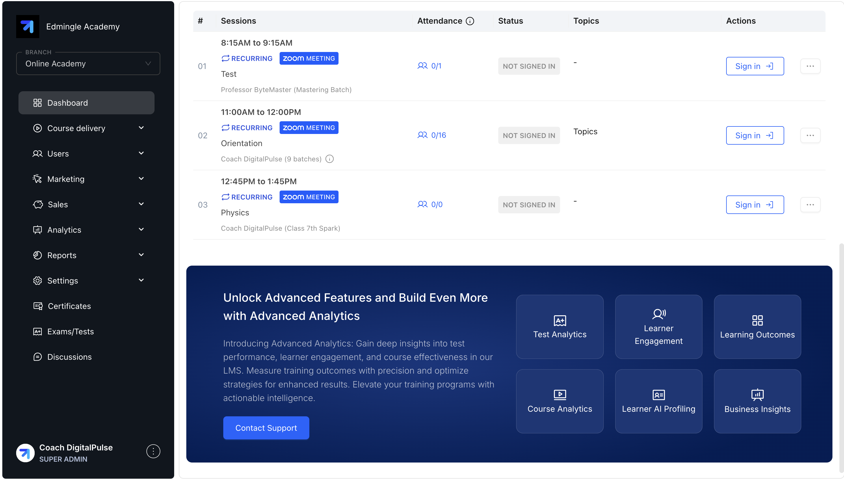 screenshot of Edmingle