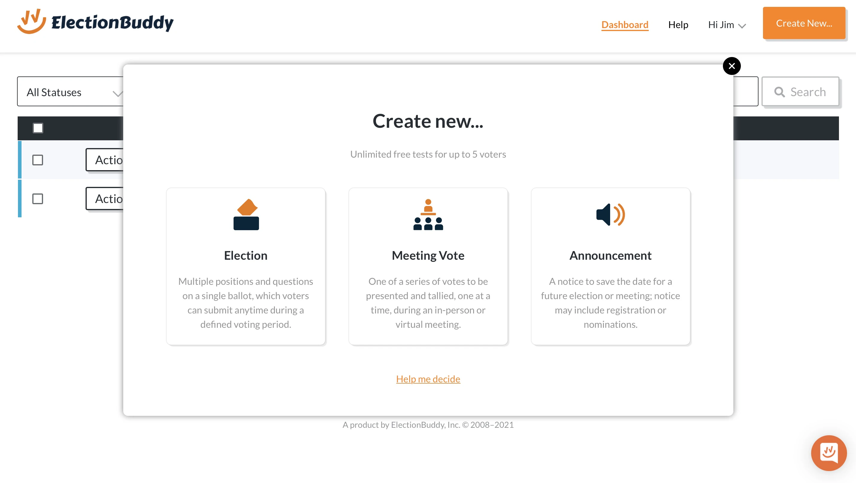screenshot of ElectionBuddy