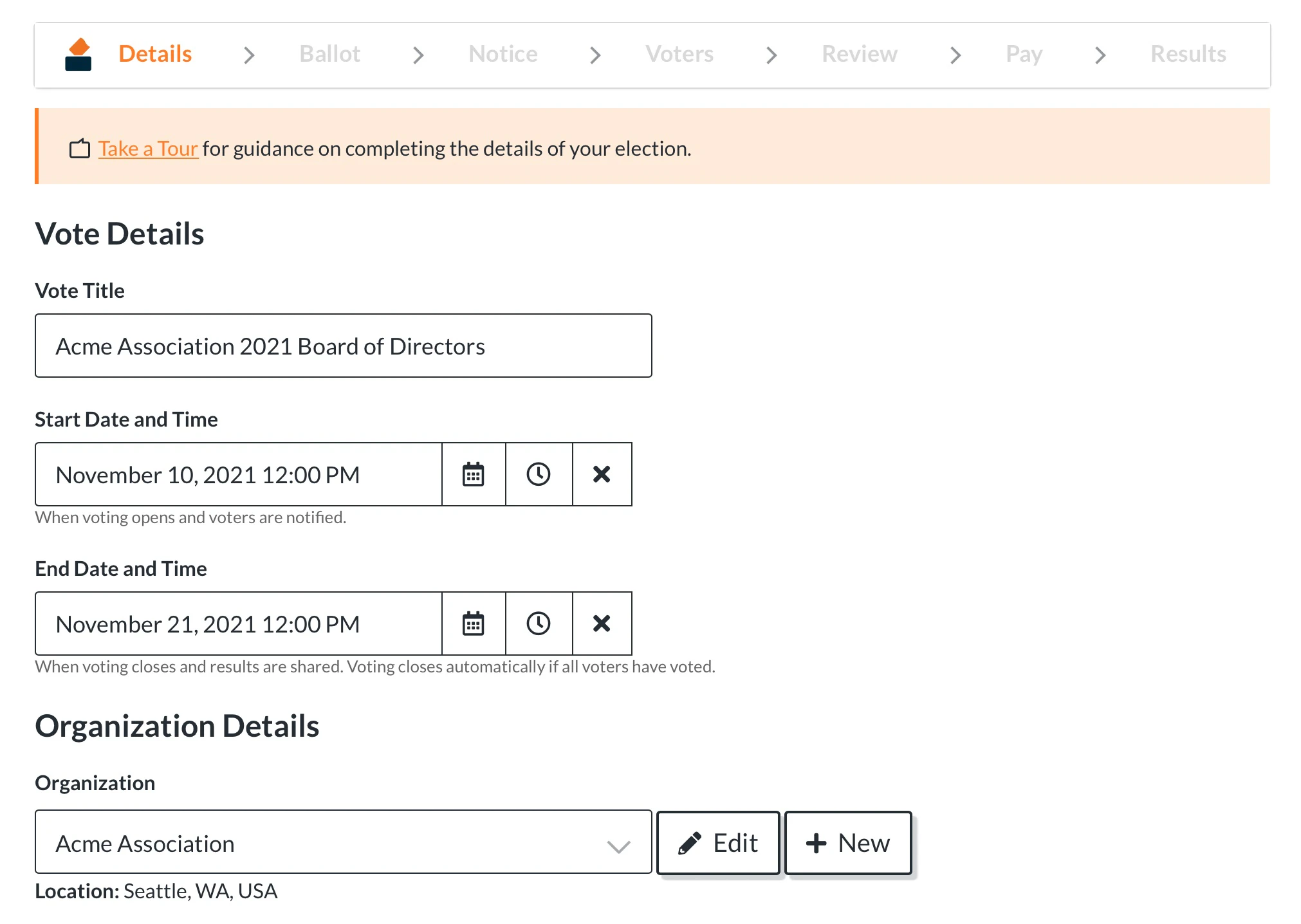 screenshot of ElectionBuddy
