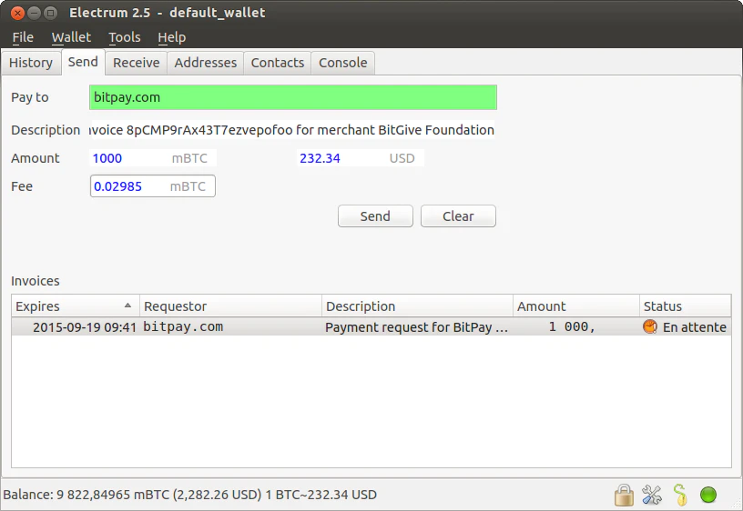 screenshot of Electrum
