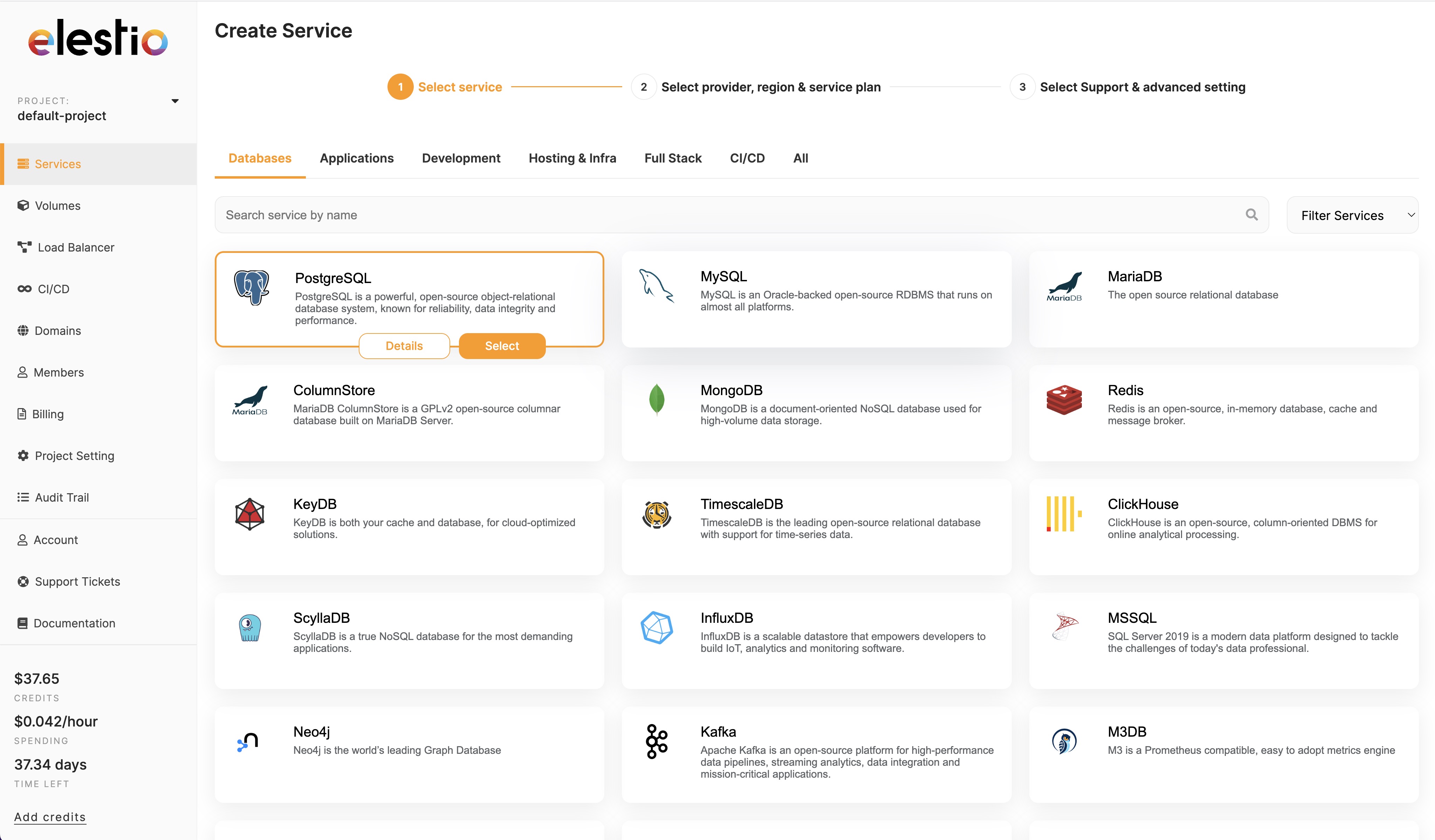 screenshot of Elestio