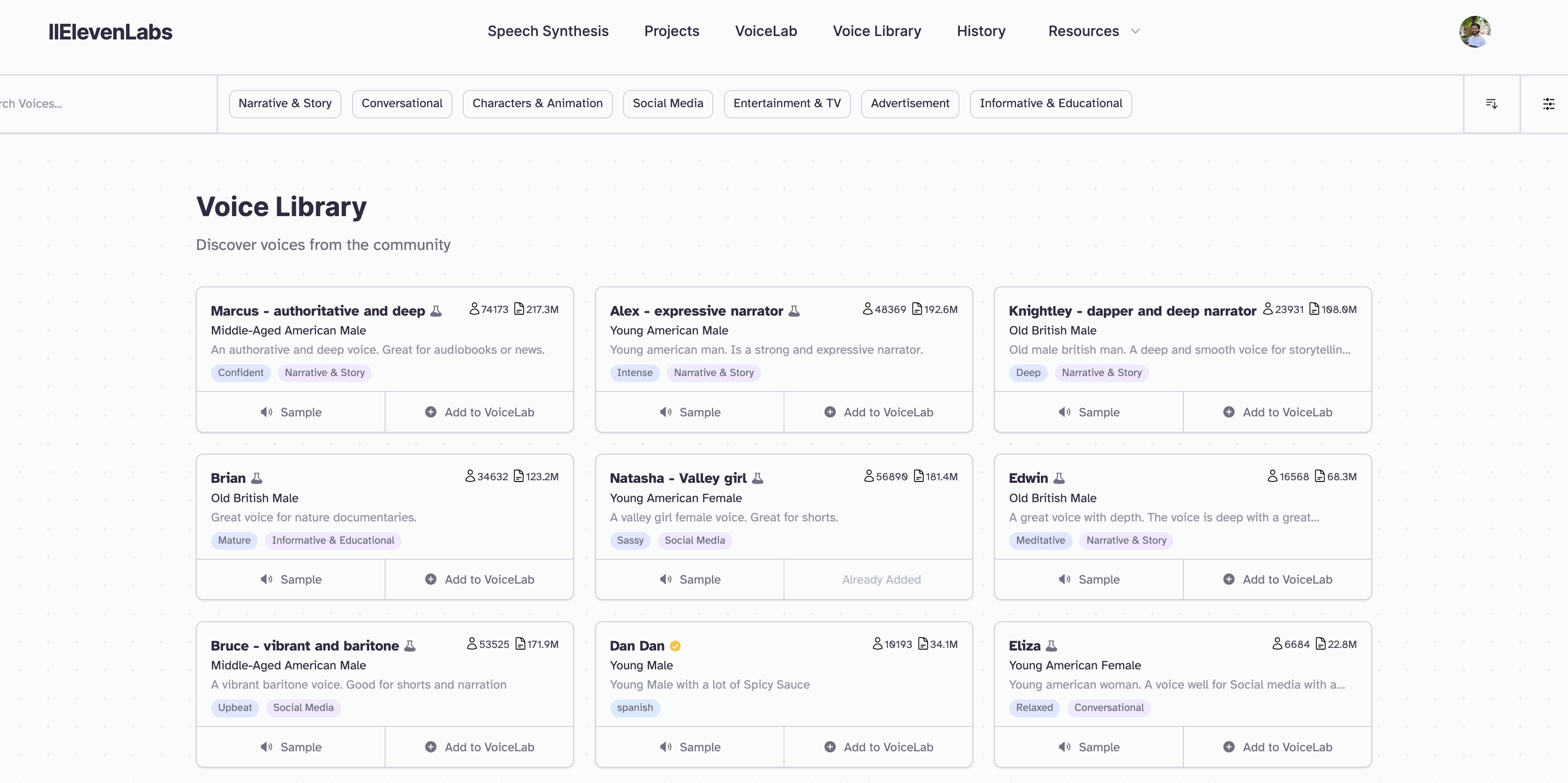 screenshot of ElevenLabs