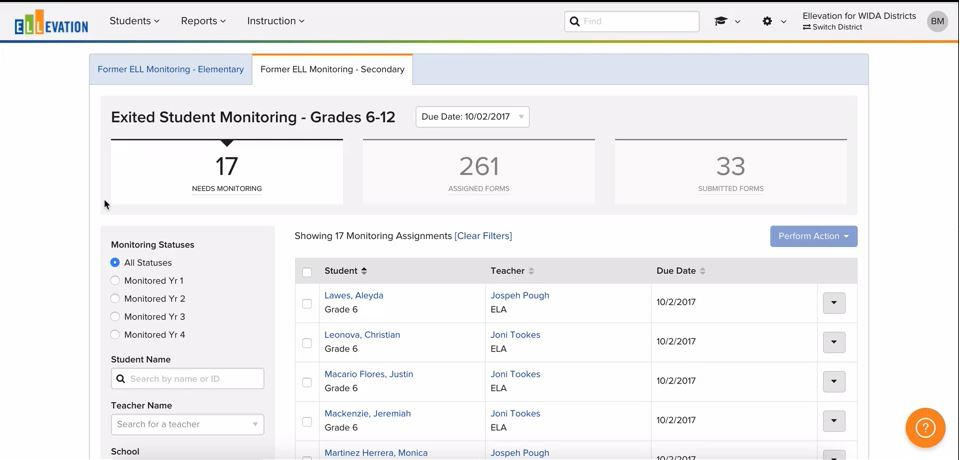 screenshot of Ellevation