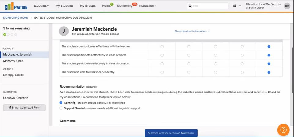 screenshot of Ellevation