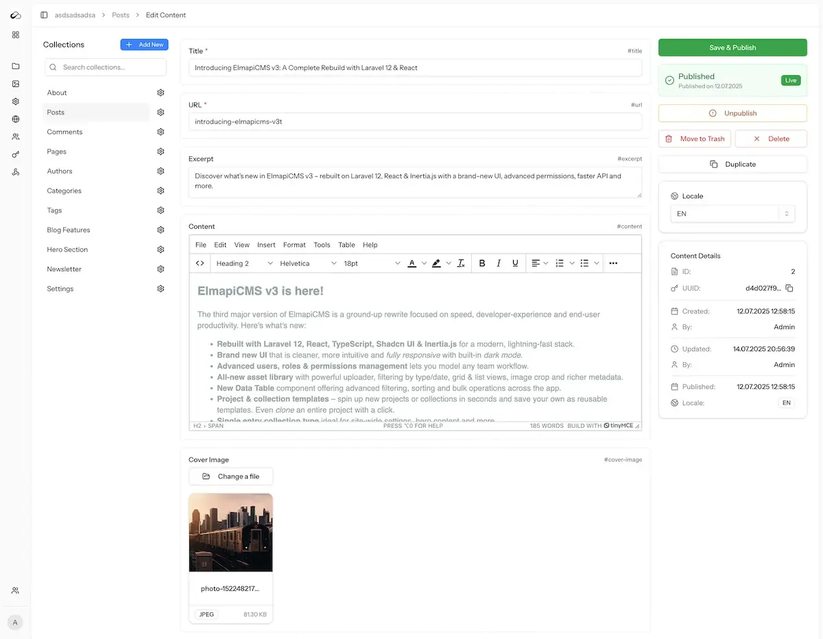 screenshot of ElmapiCMS