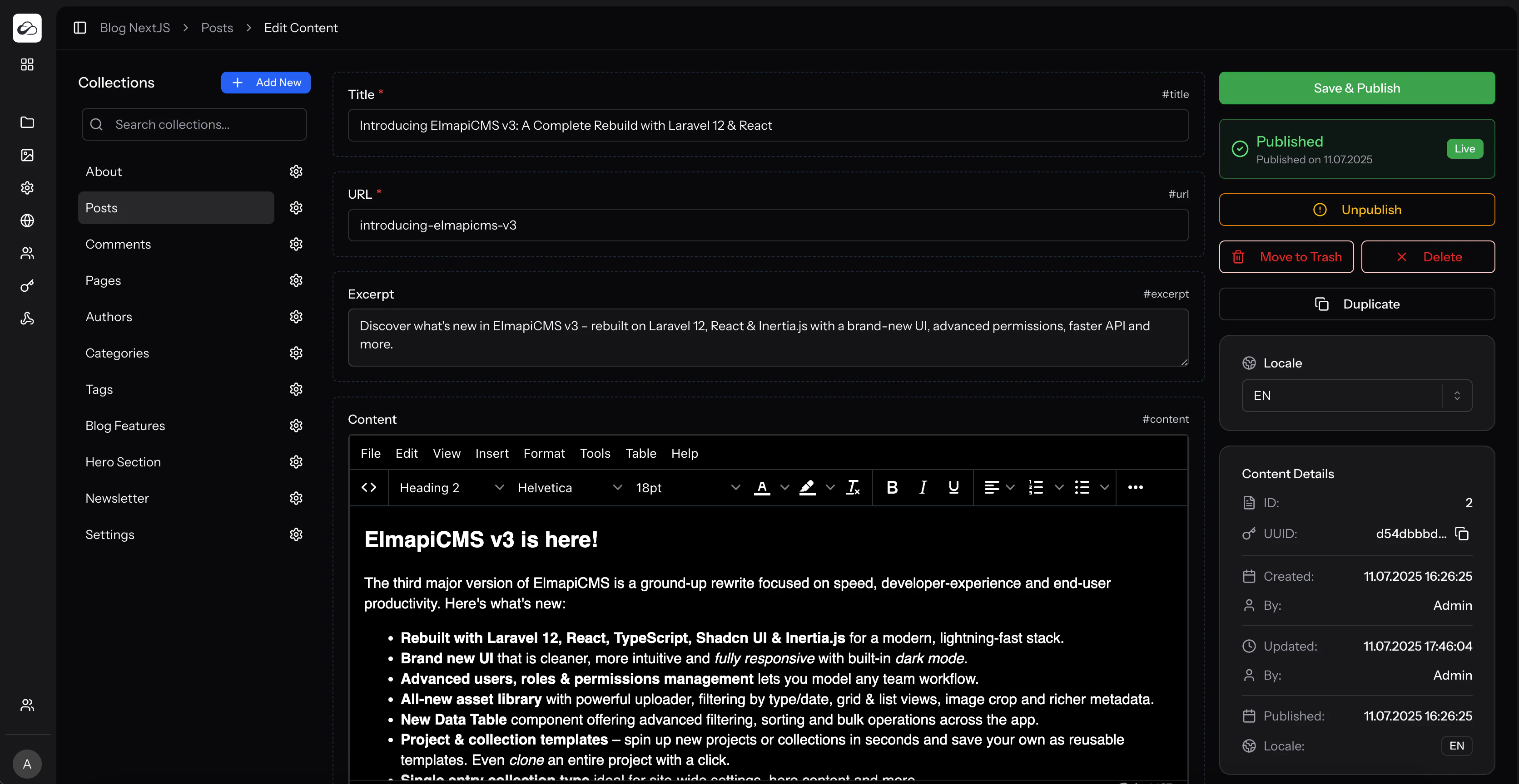screenshot of ElmapiCMS