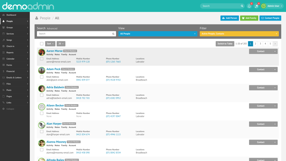 screenshot of Elvanto