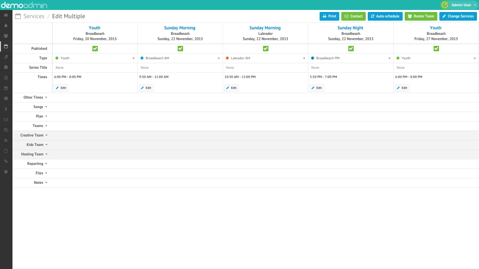 screenshot of Elvanto