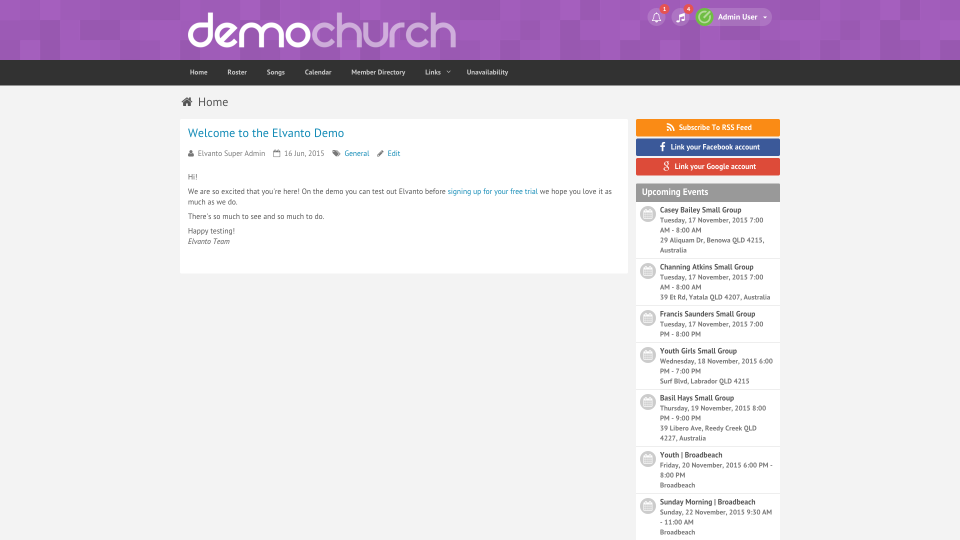 screenshot of Elvanto