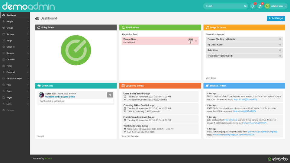 screenshot of Elvanto