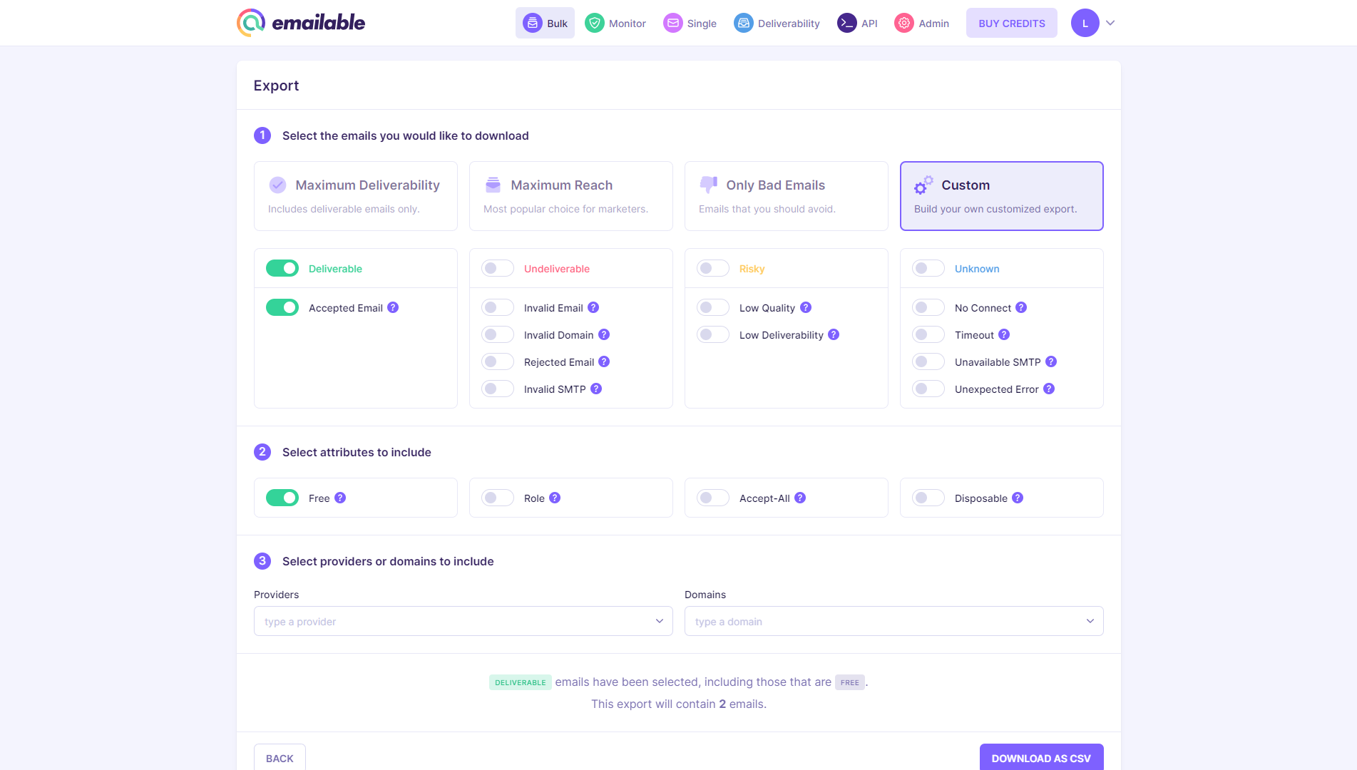 screenshot of Emailable