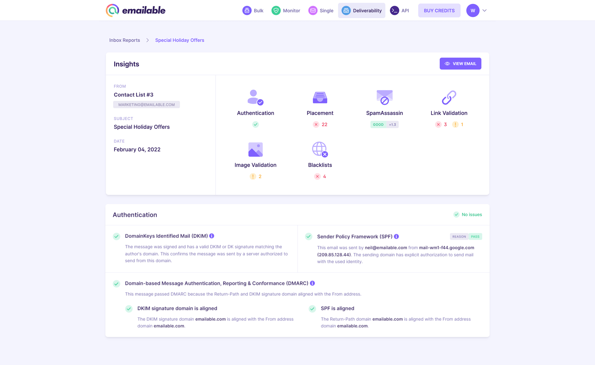 screenshot of Emailable